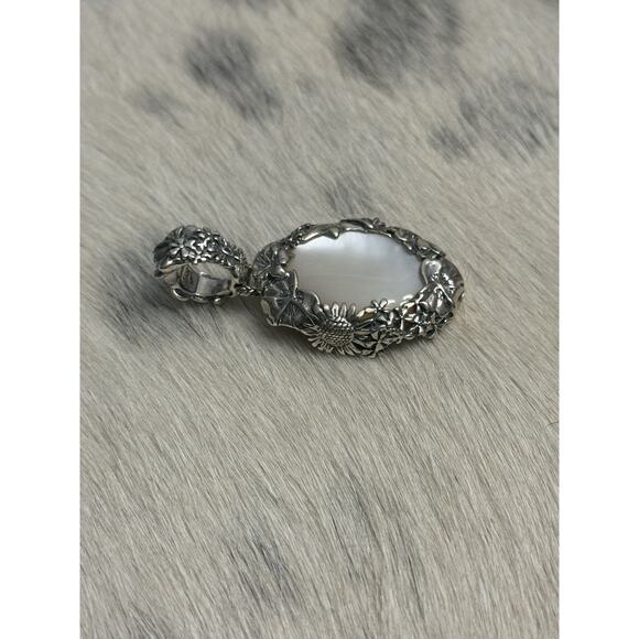 Carolyn Pollack Relios Sterling Silver Mother Pearl Pendant Enhancer Sunflowers - Picture 4 of 13